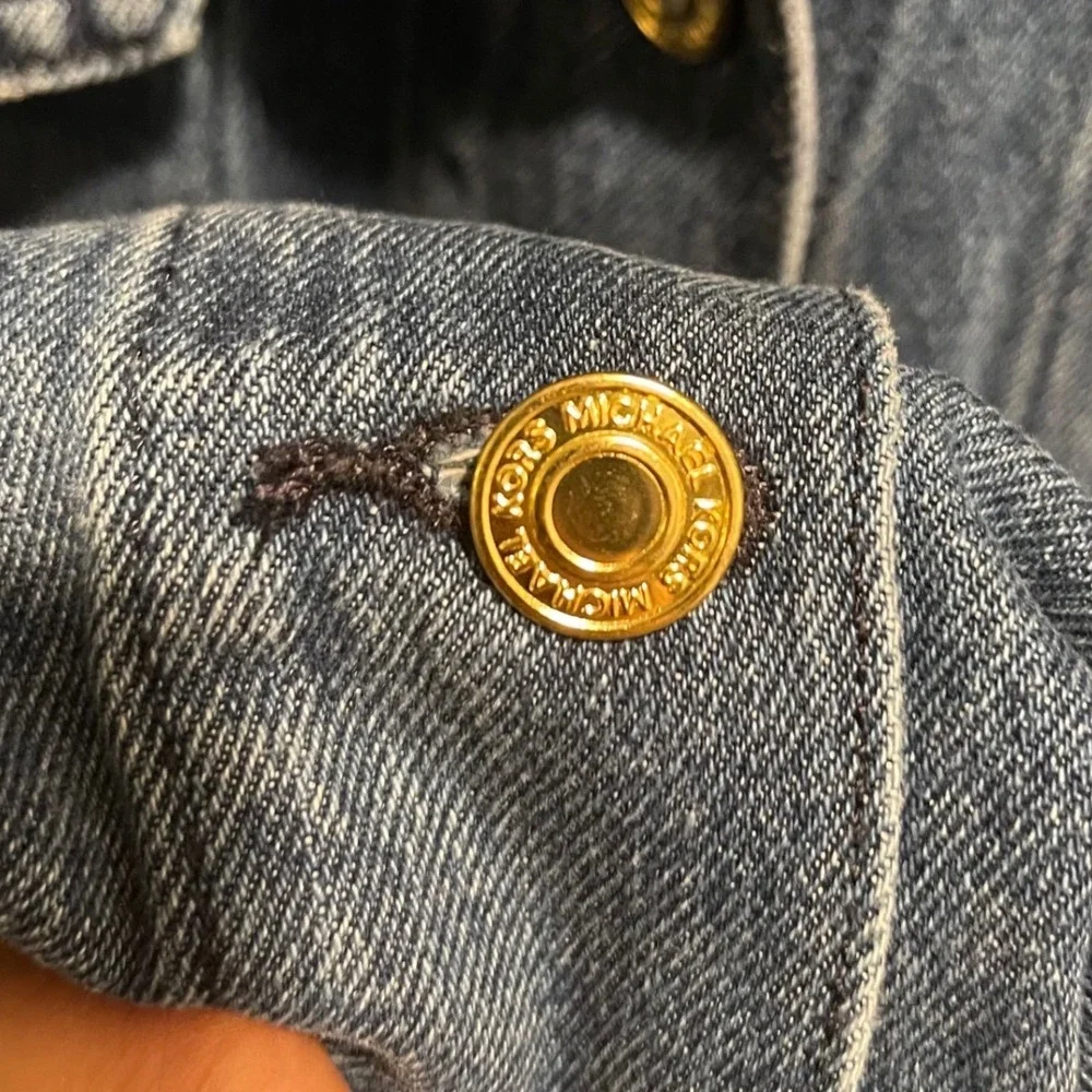 Michael Kors Denim Jacket Womens 1X Blue Classic Gold Button Trucker Jean Jacket